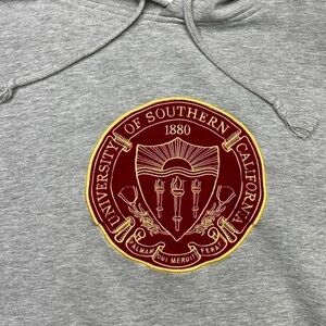 VINTAGE UNIVERSITY OF SOUTHERN CALIFORNIA HOODIE WITH CREST TORCH LOGO EMBLEM